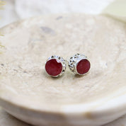 ruby quartz silver gemstone stud earrings