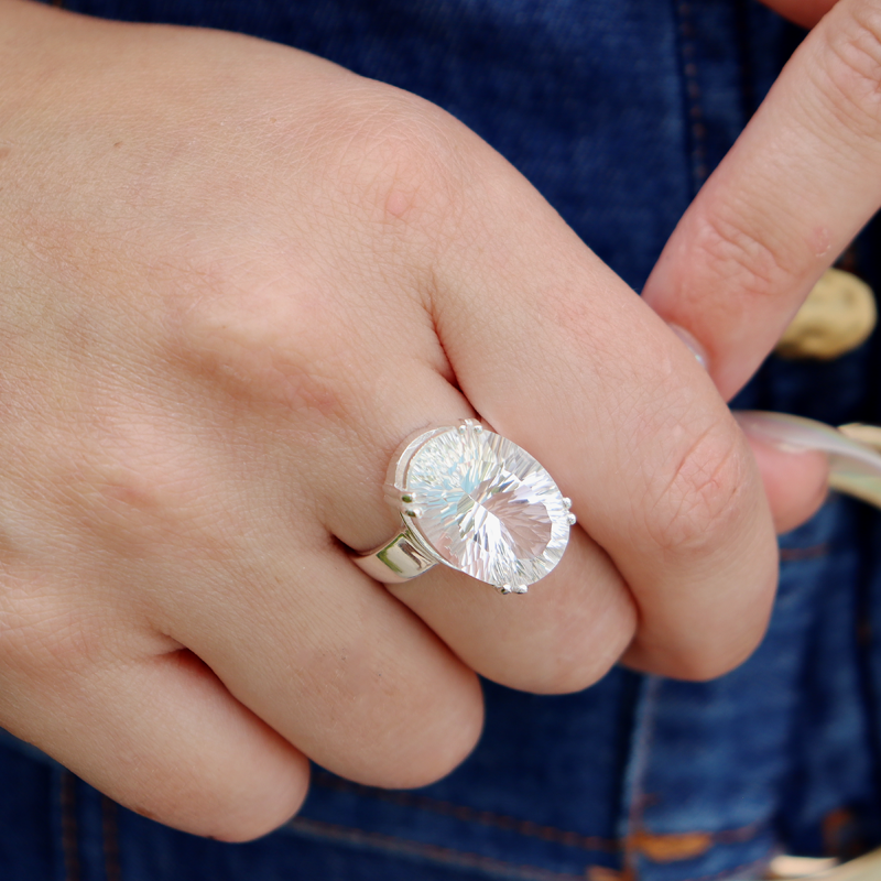 clear quartz oval gemstone sterling silver ring