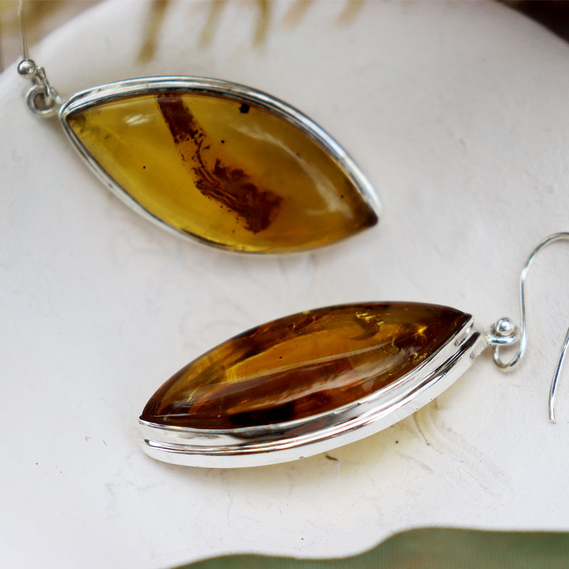 amber earrings set in sterling silver