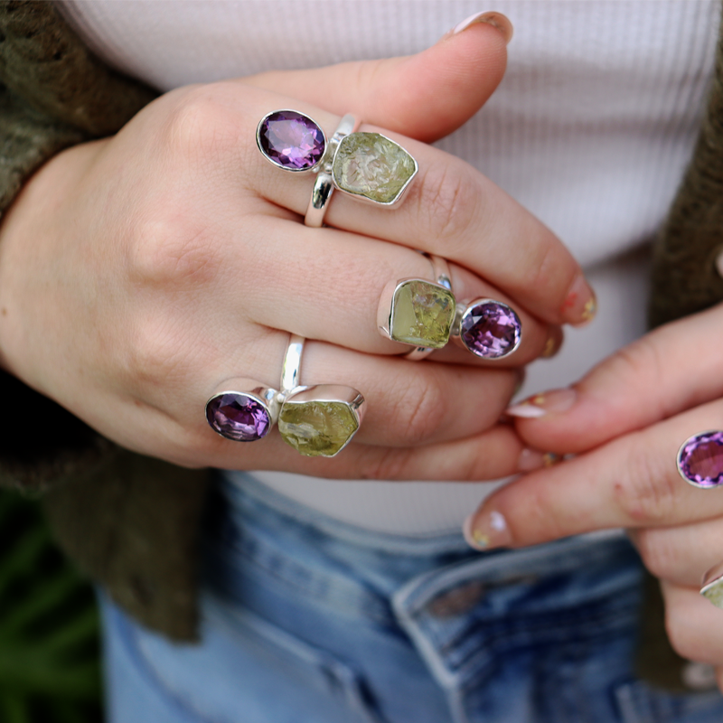 amethyst lemon quartz sterling silver gemstone ring
