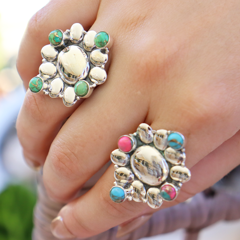 green oyster turquoise sterling silver gemstone ring