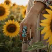 turquoise flower sterling silver ring
