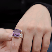 emerald cut square sterling silver gemstone ring