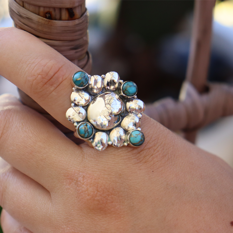 blue oyster tuquoise sterling silver gemstone ring
