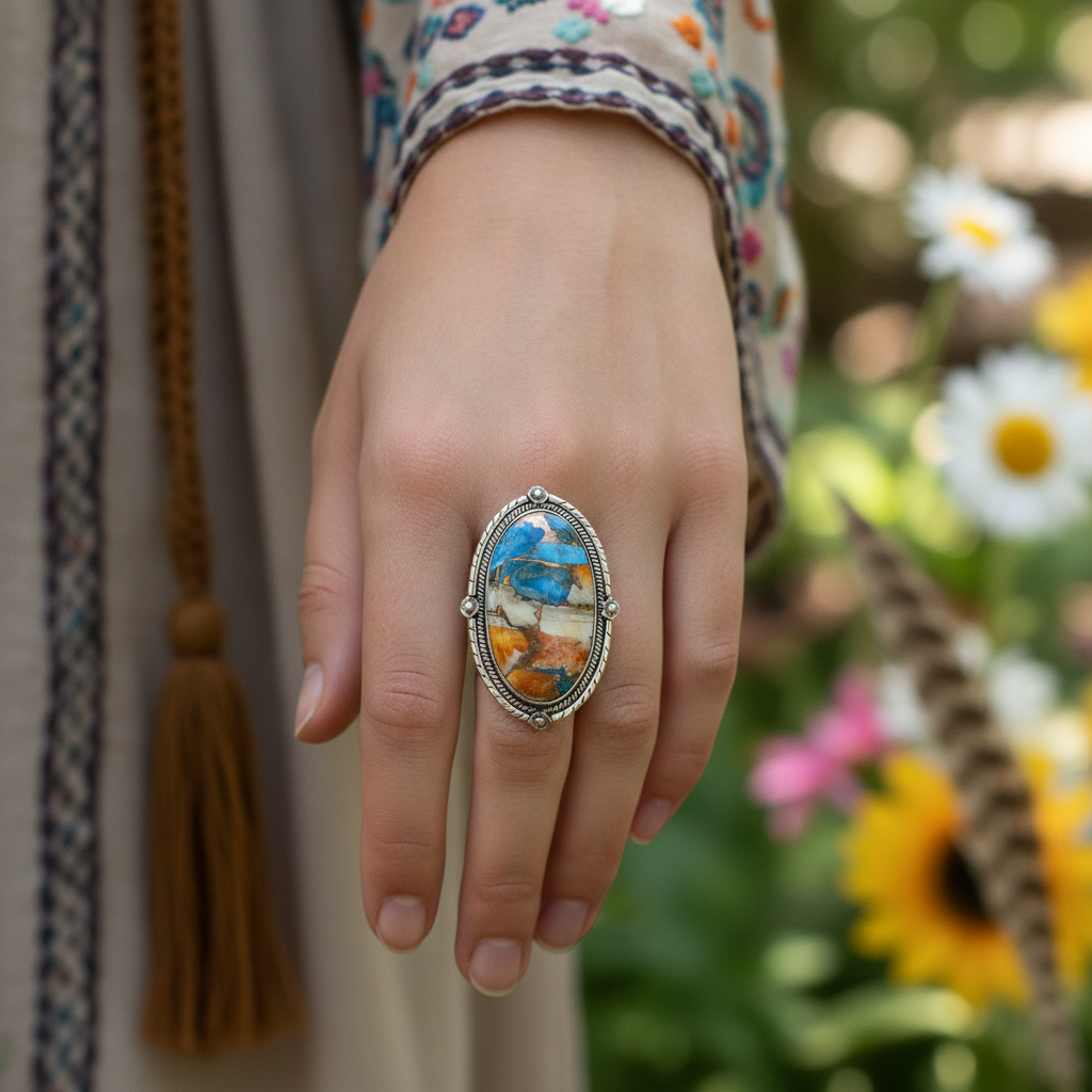 big oval oyster turquoise sterling silver ring