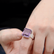 emerald cut square sterling silver gemstone ring