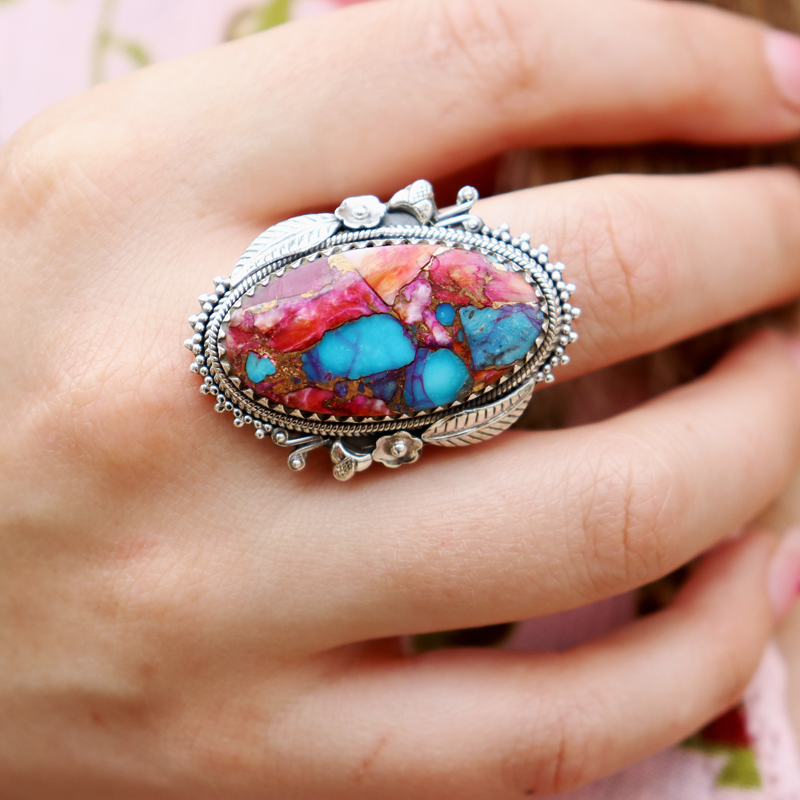 oyster turquoise sterling silver gemstone ring