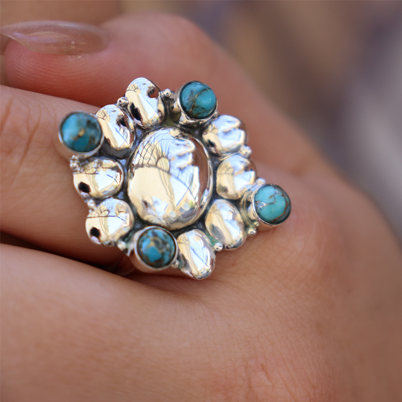 blue oyster tuquoise sterling silver gemstone ring