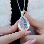 clear quartz teardrop etched silver gemstone pendant