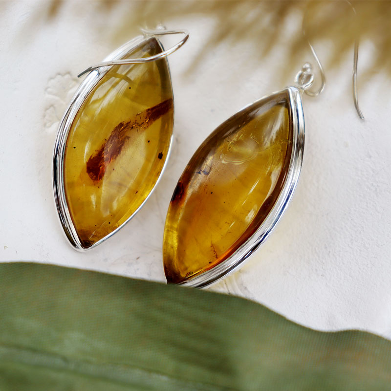 amber earrings set in sterling silver