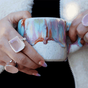 square rose quartz silver gemstone ring