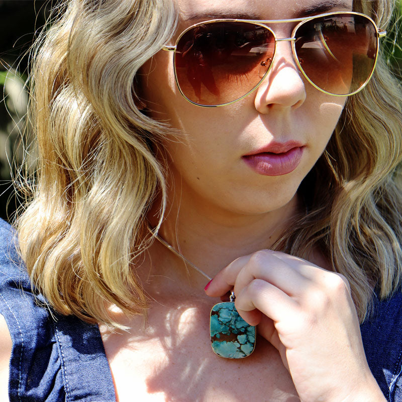 large turquoise silver gemstone pendant