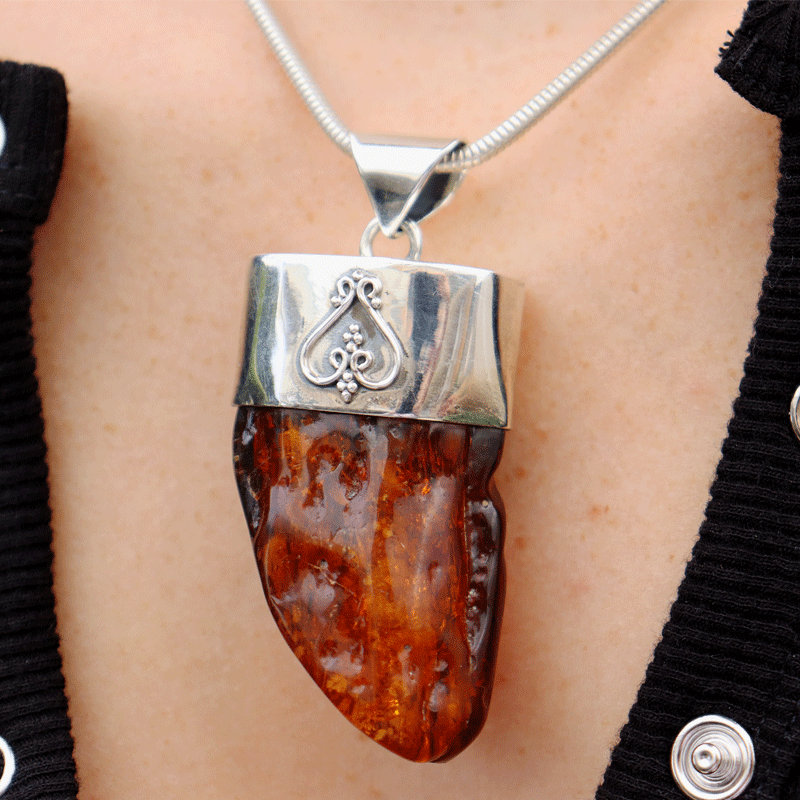 big amber pendant sterling silver setting
