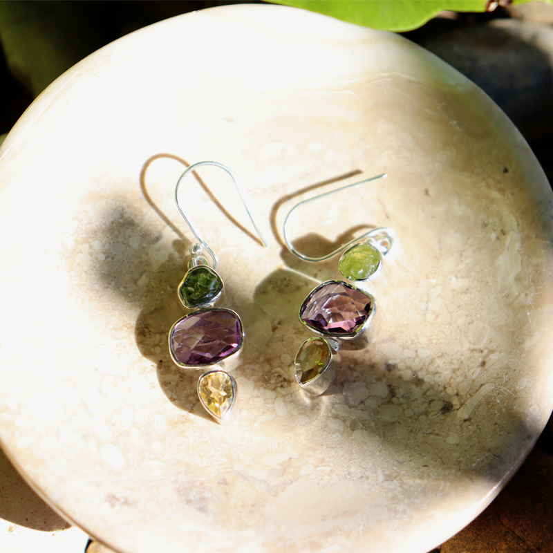 tourmaline amethyst citrine sterling silver gemstone earrings