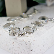 clear quartz silver oval gemstone bracelet