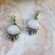 moonstone peridot garnet sterling silver gemstone earrings