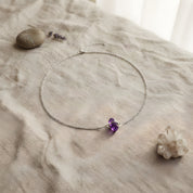 Mini Amethyst Choker Necklace, linen flat lay scene