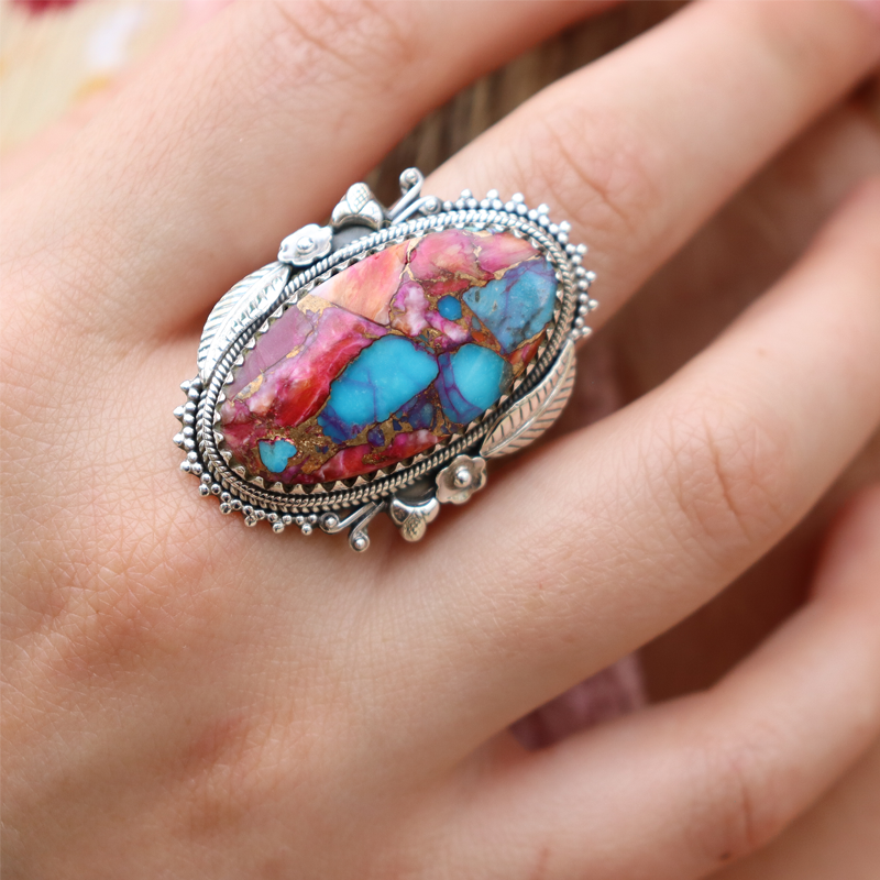 oyster turquoise sterling silver gemstone ring