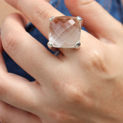 clear quartz checkerboard cut gemstone sterling silver ring