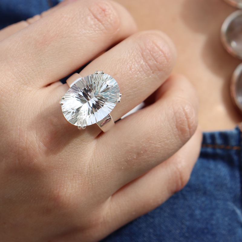 clear quartz oval gemstone sterling silver ring