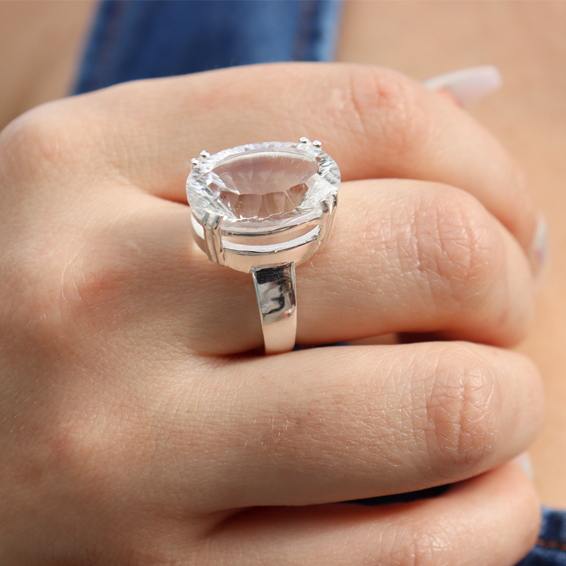 clear quartz oval gemstone sterling silver ring
