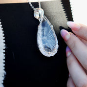 clear quartz teardrop etched silver gemstone pendant