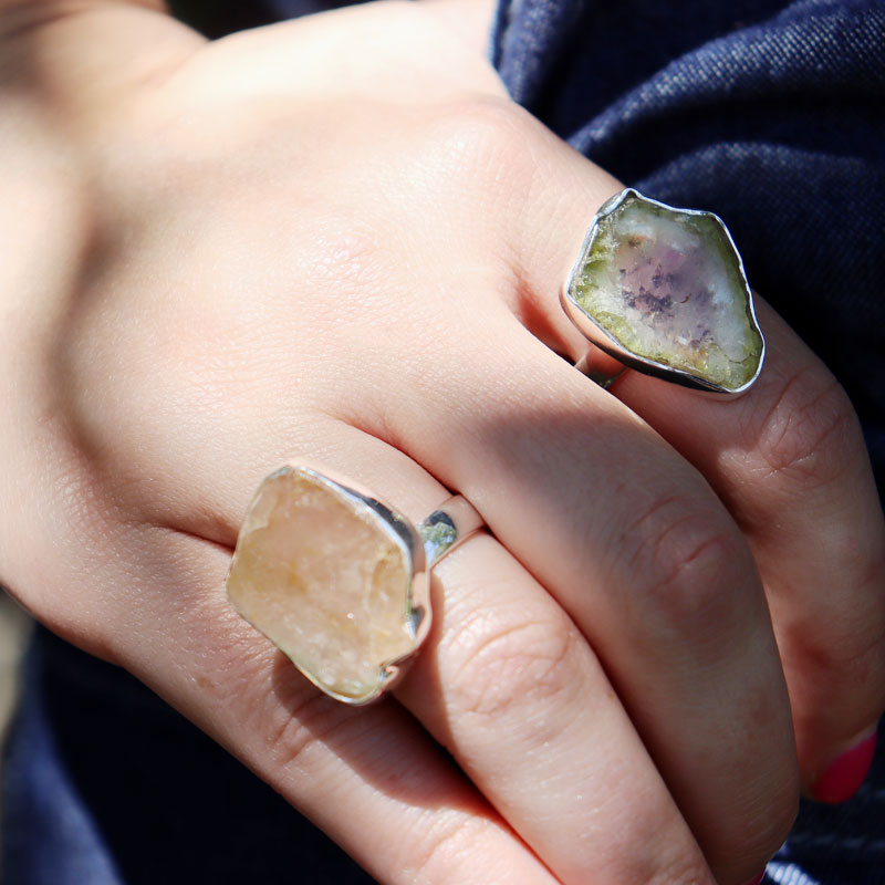 watermelon tourmaline silver gemstone ring