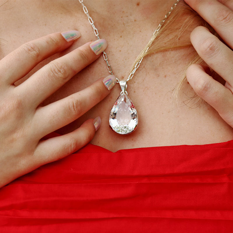 teardrop clear quartz sterling silver pendant