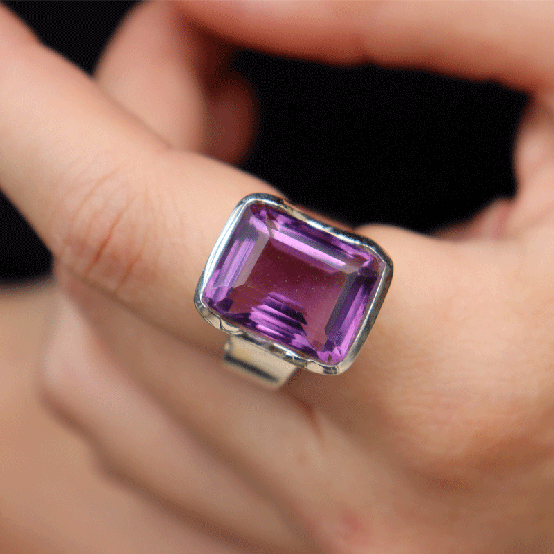 amethyst emerald cut sterling silver gemstone ring