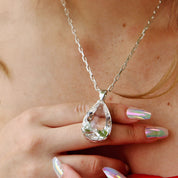 teardrop clear quartz sterling silver pendant