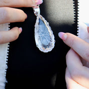 clear quartz teardrop etched silver gemstone pendant