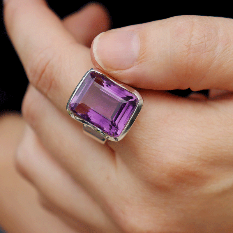 amethyst emerald cut sterling silver gemstone ring