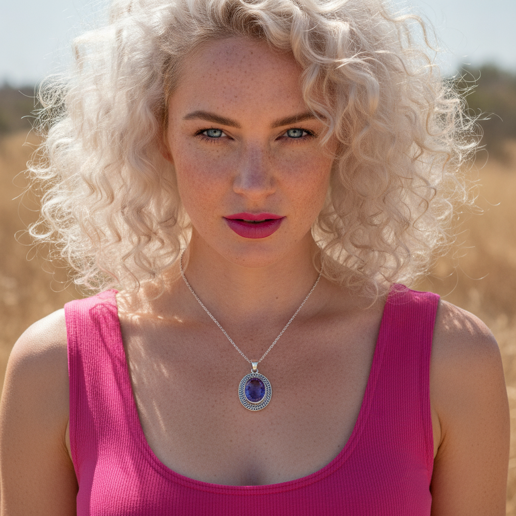 amethyst oval sterling silver pendant