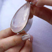 large teardrop sterling silver rose quartz pendant
