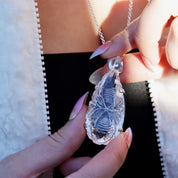 clear quartz teardrop etched silver gemstone pendant