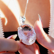 clear quartz oval etched silver gemstone pendant
