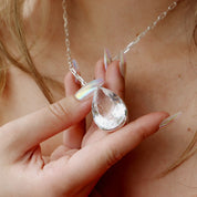 teardrop clear quartz sterling silver pendant