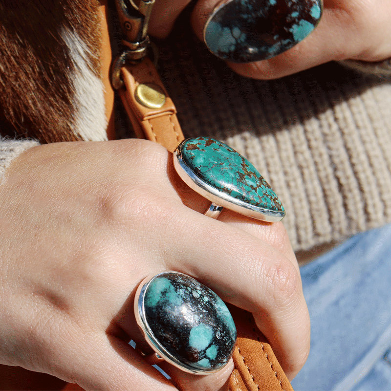 turquoise large silver gemstone ring