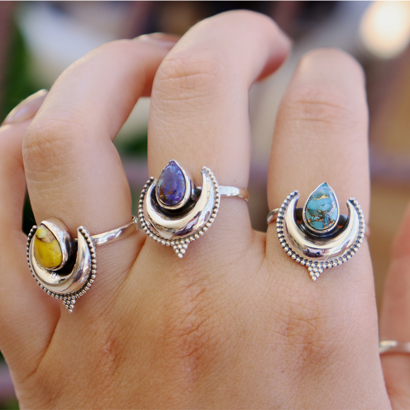 Yellow oyster turquoise sterling silver gemstone ring