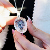 clear quartz oval etched silver gemstone pendant