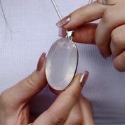 large oval rose quartz silver gemstone pendant