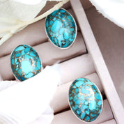 oval copper turquoise silver gemstone ring