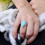 teardrop larimar silver gemstone ring
