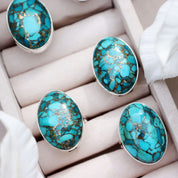 oval copper turquoise silver gemstone ring