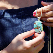 large turquoise silver gemstone pendant
