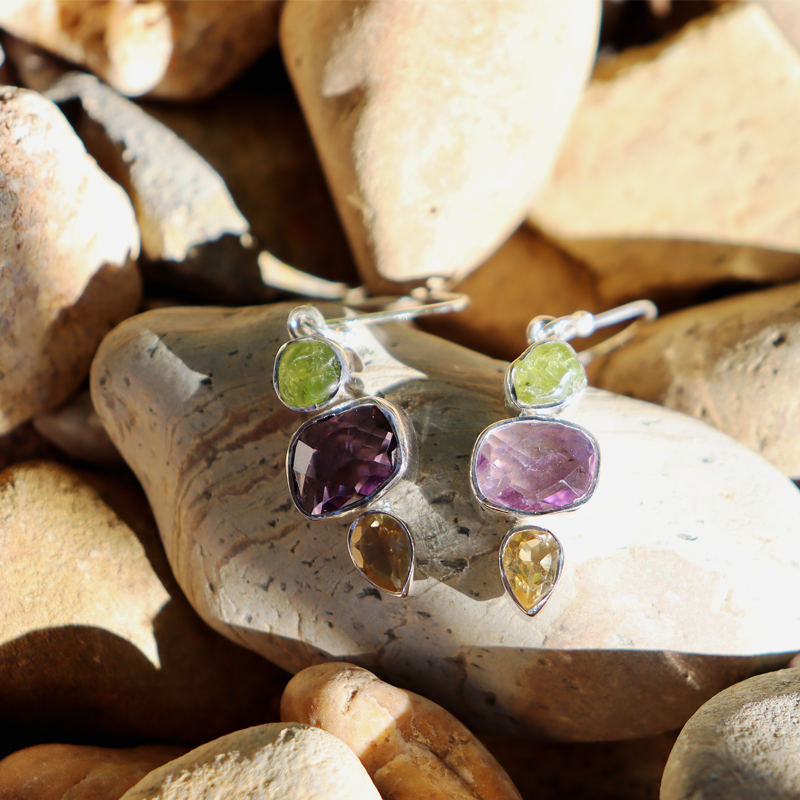 tourmaline amethyst citrine sterling silver gemstone earrings