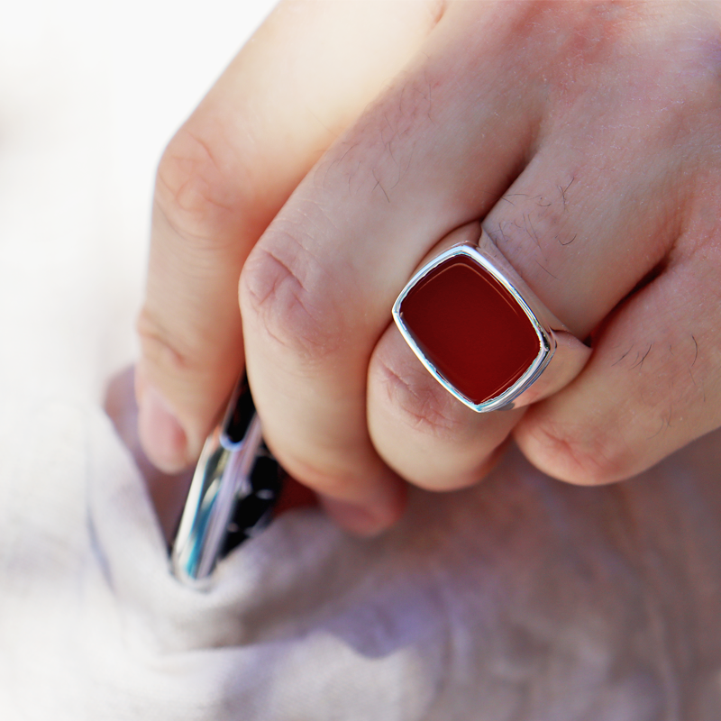 orange carnelian silver gemstone ring