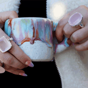 chunky rose quartz silver gemstone oval ring