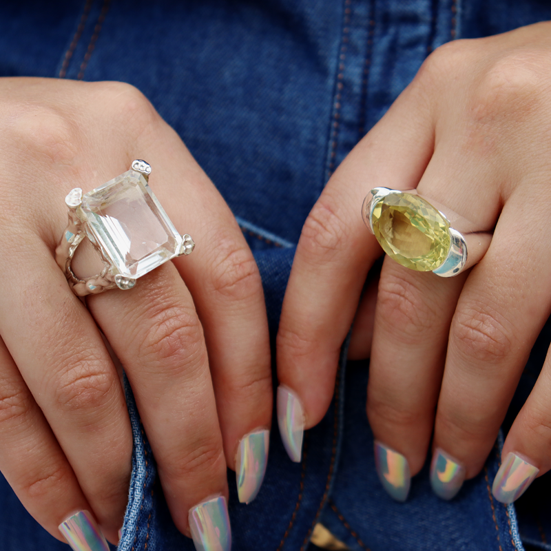 lemon quartz large statement sterling silver gemstone ring