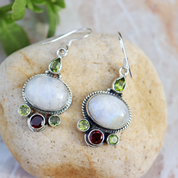 moonstone peridot garnet sterling silver gemstone earrings
